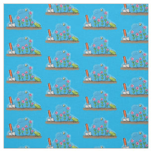 Tissu Grenouille mignonne et abeille dans le jardin dess
