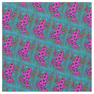 Tissu Grenouille rose chaude avec points noirs