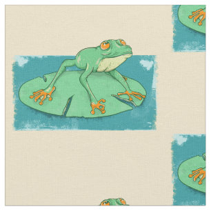 Tissu Grenouille verte mignonne sur un tapis de nénuphar