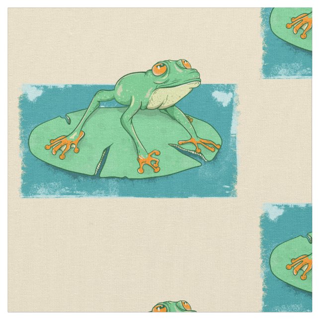 Tissu Grenouille verte mignonne sur un tapis de nénuphar (Fermer)