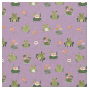 Tissu Grenouilles & nénuphars sur fond violet clair