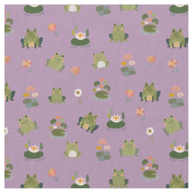 Tissu Grenouilles & nénuphars sur fond violet clair (Fermer)