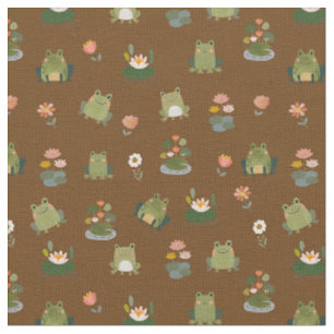 Tissu Grenouilles & nénuphars sur marron