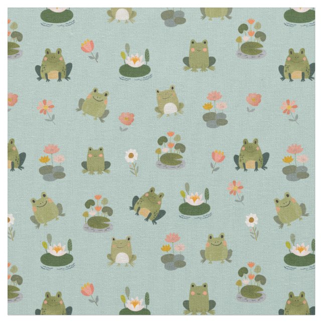 Tissu Grenouilles & nénuphars sur vert pistache (Fermer)