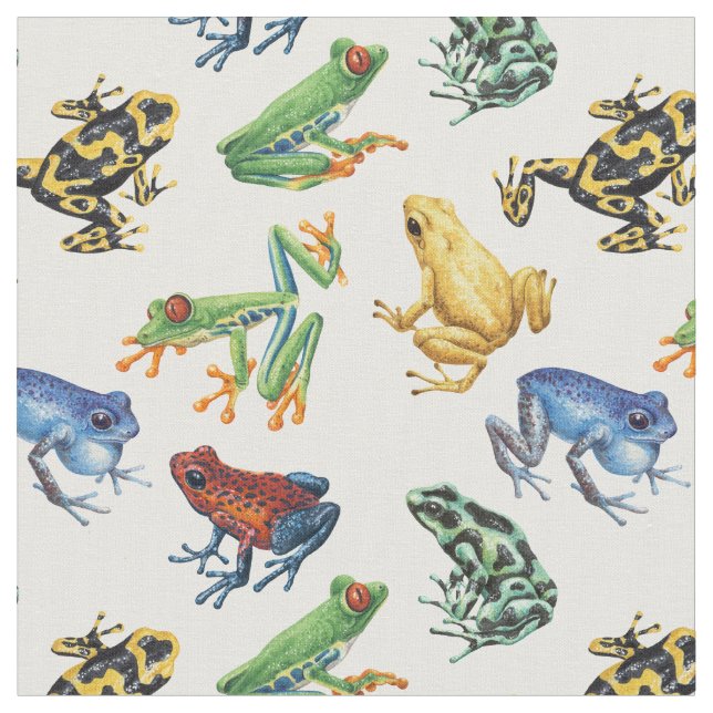 Tissu Grenouilles sur blanc naturel (Fermer)