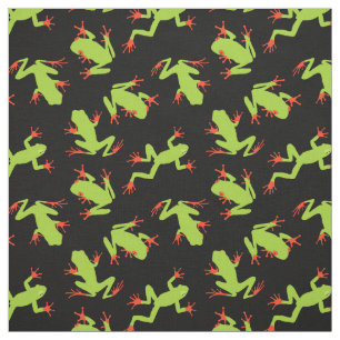 Tissu Grenouilles vertes Motif sur noir
