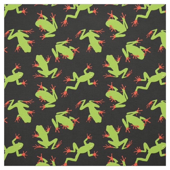 Tissu Grenouilles vertes Motif sur noir (Échantillon)