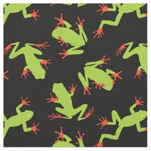 Tissu Grenouilles vertes sur motif noir