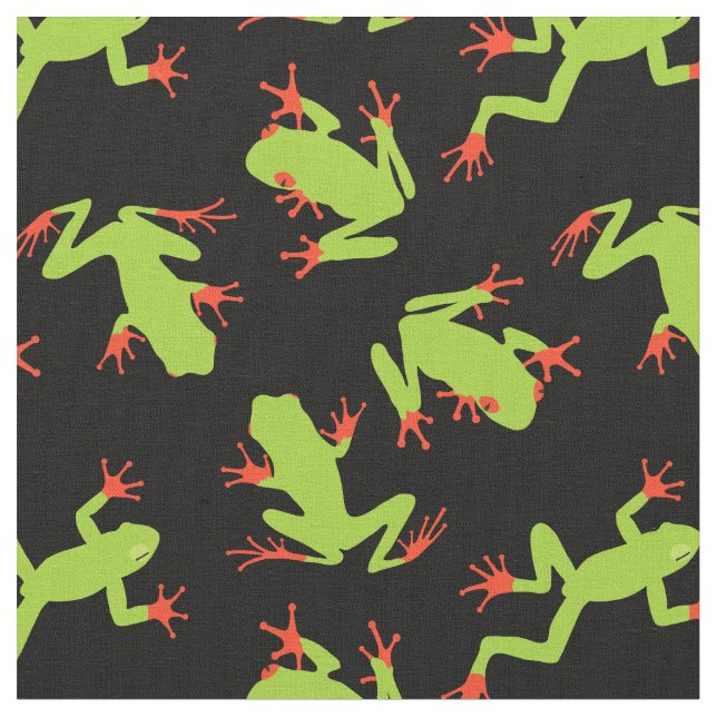 Tissu Grenouilles vertes sur motif noir (Fermer)