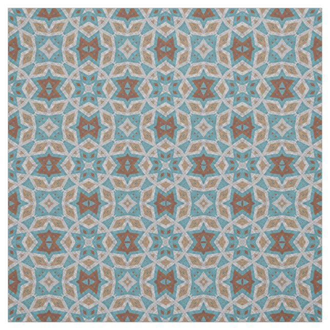 Tissu Grey Orange Brown Turquoise Ethnic Motif Art (Échantillon)