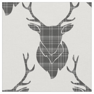 Tissu Grey Tartan Tête de la tasse Antler Rustic Motif (