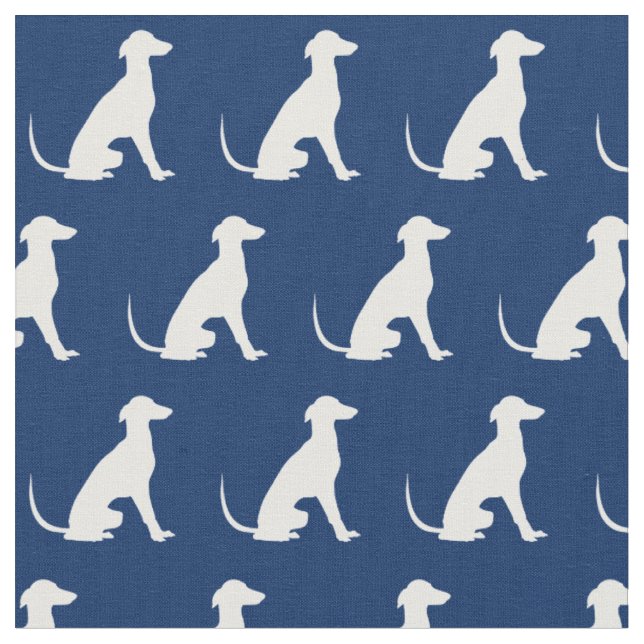 Tissu Greyhound Chien Silhouette Animal Marine Blue (Fermer)