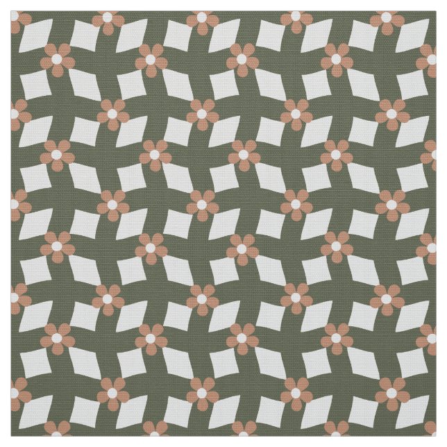 Tissu Grille Florale Abstraite Olive - Tissage Polyester (Échantillon)