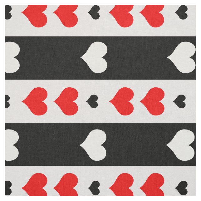 Tissu Grilles Rouge Noir Coeurs Blancs Textile (Échantillon)