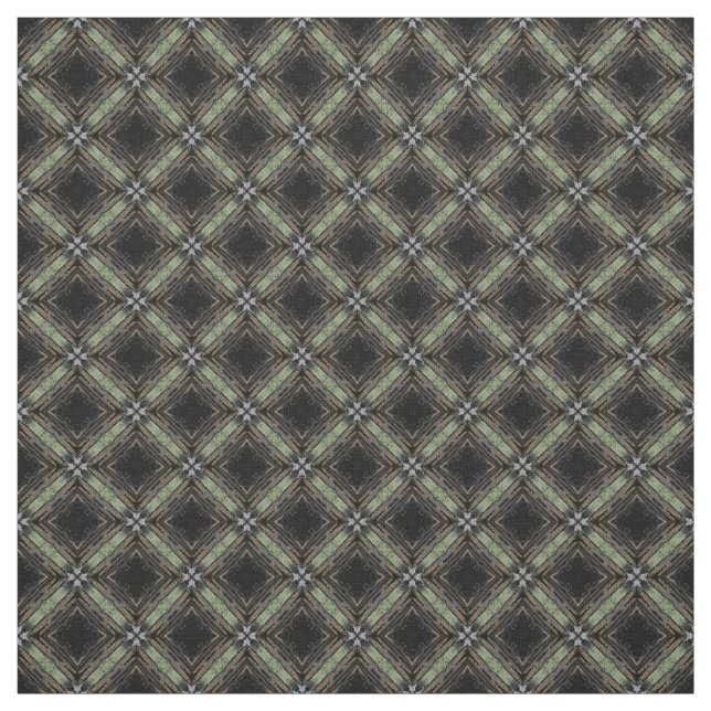 Tissu Gris argenté, vert, carrelage noir Motif de diaman (Échantillon)
