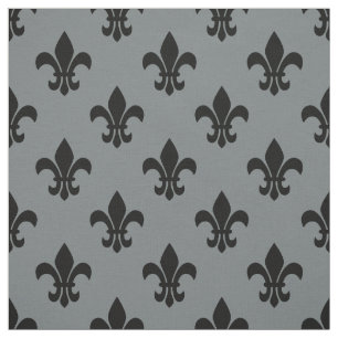 Tissu Gris Charbon, Fleur de Lis noir Motif Sz6