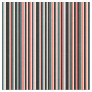 Tissu Gris d'ardoise foncée, lignes Saumons, blanches et