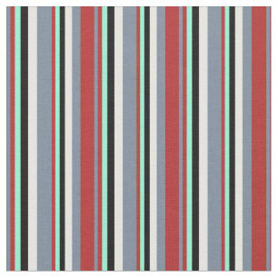 Tissu Gris d'ardoise légère, Rouge, Aquamarine, Noir et