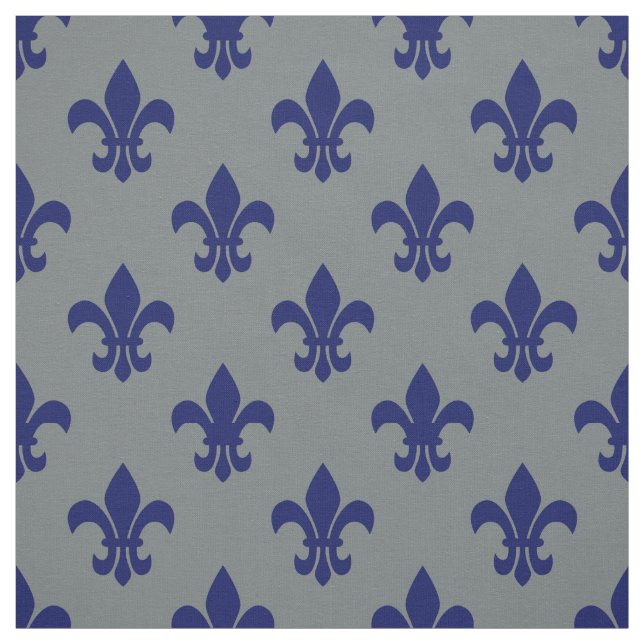 Tissu Gris De Charbon, Bleu Marine Fleur De Lis Motif Sz (Échantillon)