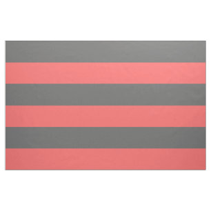 Tissu Gris de charbon et corail Grandes rayures Grande é