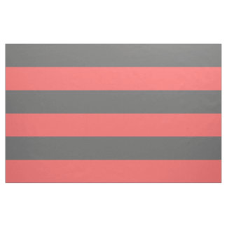Tissu Gris de charbon et corail Grandes rayures Grande é