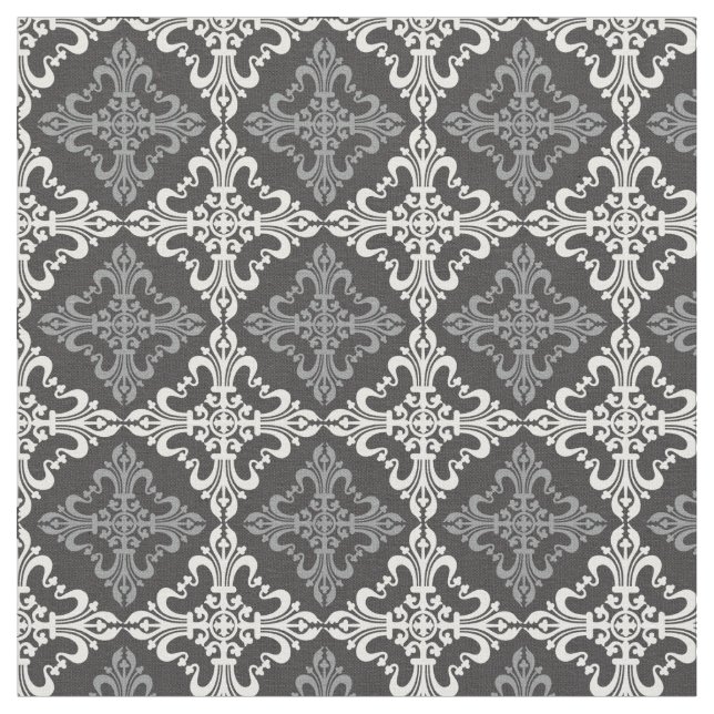 Tissu Gris élégant et White Fleur De Lis Pattern (Fermer)
