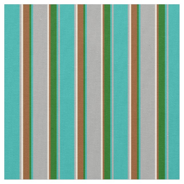 Tissu Gris foncé, Bisque, Lignes Brown et vertes (Fermer)
