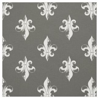 Tissu Gris-foncé et White Fleur De Lis Pattern