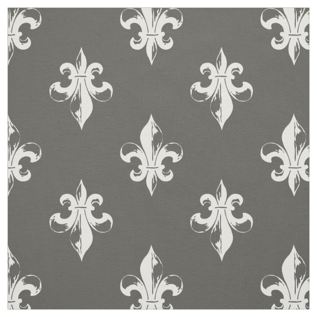 Tissu Gris-foncé et White Fleur De Lis Pattern (Échantillon)