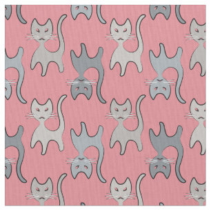 Tissu Gris graphique de motif de rétro chat