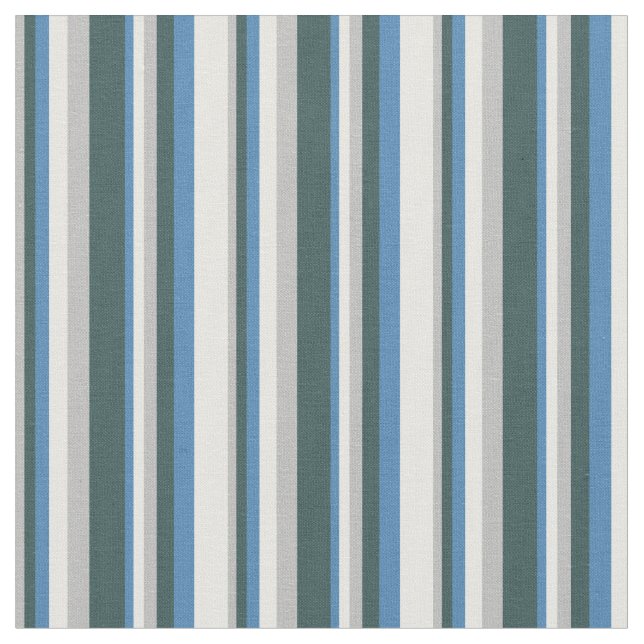 Tissu Gris, gris ardoise foncée, bleu et lignes de crème (Fermer)