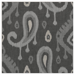 Tissu Gris Ikat Paisley Grande Échelle