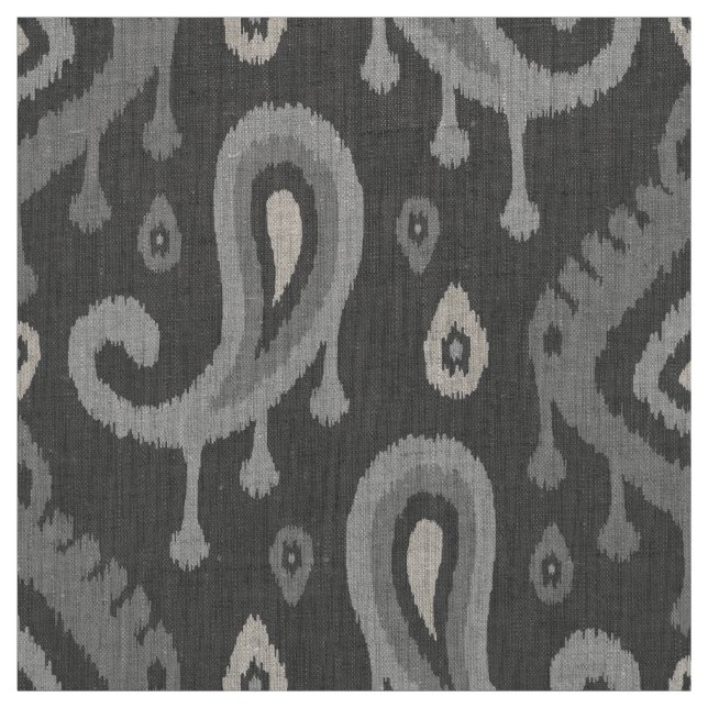 Tissu Gris Ikat Paisley Grande Échelle (Échantillon)