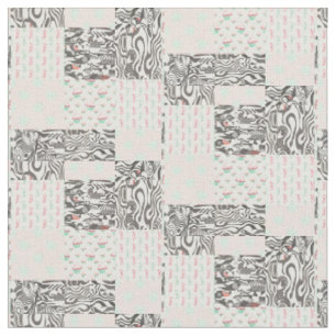 Tissu Gris noir, blanc, rouge et vert