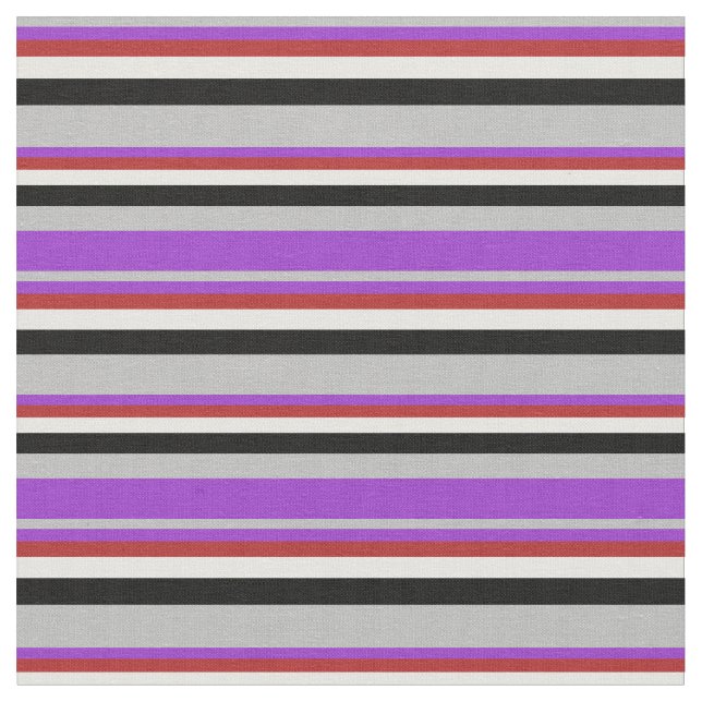 Tissu Gris, orchidée foncée, rayures rouge, blanche et n (Fermer)