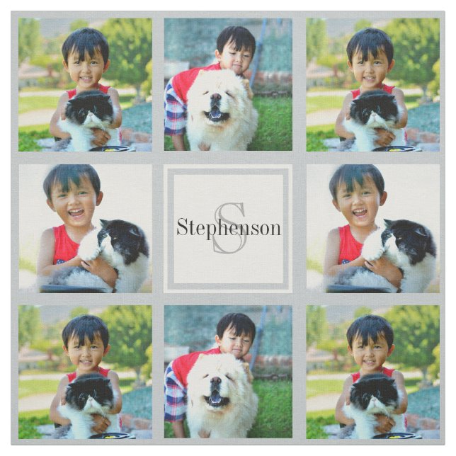 Tissu Gris Personnalisé Photo Collage Monogramme (Échantillon)