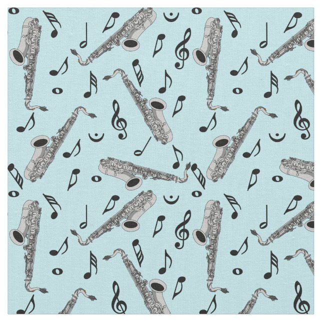 Tissu Gris saxophone musique note Motif (Fermer)