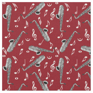 Tissu Gris saxophone musique note Motif