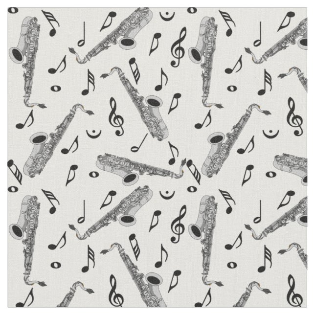 Tissu Gris saxophone musique note Motif (Fermer)
