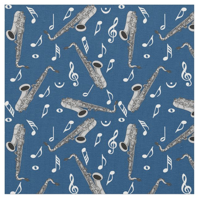 Tissu Gris saxophone musique note Motif (Fermer)