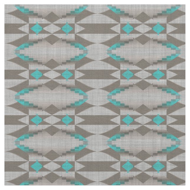 Tissu Gris Taupe Aqua Turquoise Turquoise Blue Tribal Ar (Fermer)