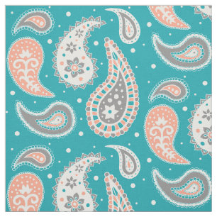 Tissu Gris turquoise de corail de motif de Paisley