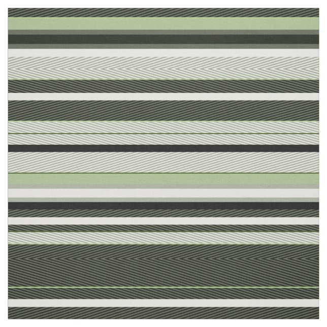 Tissu Gris, vert, rayures blanches. (Échantillon)