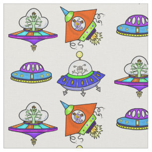 Tissu Gros Alien Spaceships et soucoupes volantes Fabric