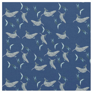 Tissu Gros poissons, baleines nageant