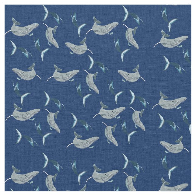 Tissu Gros poissons, baleines nageant (Fermer)