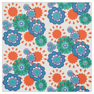 Tissu Grosses Fleurs Bleu Orange Mélange Floral Design