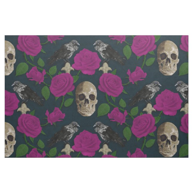 Tissu Grossesse gothique foncée Vins Roses Corbeau crâne (Fat Quarter)