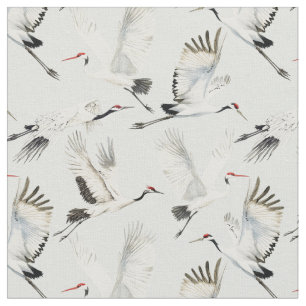 Tissu Grue blanche grand oiseau salon chinoiserie Orient