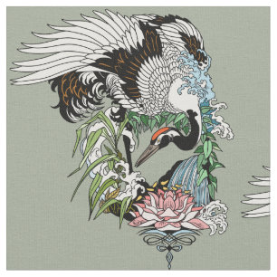 Tissu Grue japonaise dans le jardin
